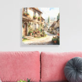 Toile Aquarelle vieux village européen avec vue rustique (Insitu(Salon))