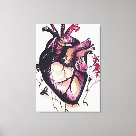 Toile Aquarelle violet rose noir Beating Heart Art (Recto)