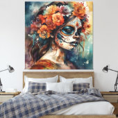 Toile Aquarelle vive Dia de los Muertos Catrina (Insitu(Chambre))
