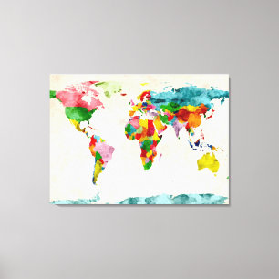 Toile Aquarelles de carte du monde