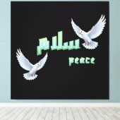 Toile Arabic Peace "Salaam" Typography with White Doves  (Insitu (Plancher de Bois))