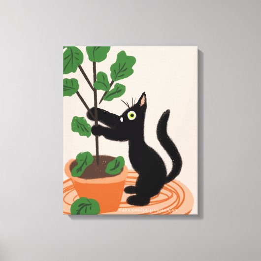 Toile Arbre à figues de chat drôle Plantes en pot Dessin (Recto)