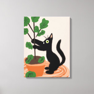 Toile Arbre à figues de chat drôle Plantes en pot Dessin