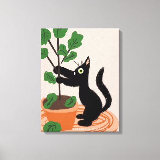 Toile Arbre à figues de chat drôle Plantes en pot Dessin (Recto)