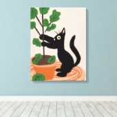Toile Arbre à figues de chat drôle Plantes en pot Dessin (Insitu (Plancher de Bois))