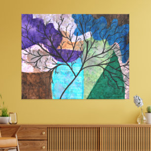 Toile Arbre Abstrait Silhouette sur Aquarelle Colorée