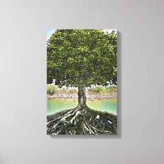 Toile Arbre avec racines par eau