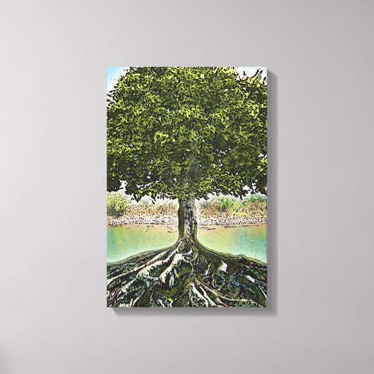 Toile Arbre avec racines par eau (Recto)