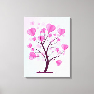 Toile Arbre d'amour Arbre de coeur Pastel rose Aquarelle