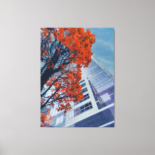 Toile Arbre d'automne et bâtiment moderne