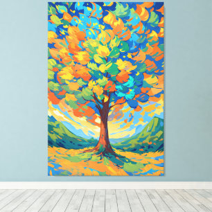Toile Arbre d'automne vibrant aux couleurs tourbillonnan