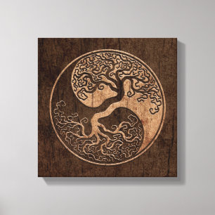 Toile Arbre de la vie Yin Yang avec l'effet en bois de