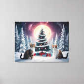 Toile Arbre de Noël couvert de neige avec chats (Recto)
