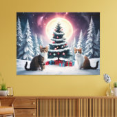 Toile Arbre de Noël couvert de neige avec chats (Insitu(Salon))