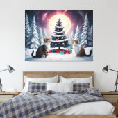 Toile Arbre de Noël couvert de neige avec chats (Insitu(Chambre))