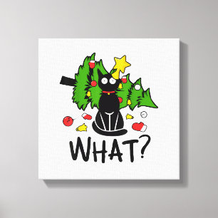 Toile Arbre de Noël drôle de chat noir Noël joyeux Santa