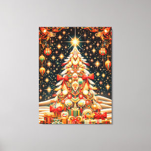 Toile Arbre de Noël Joyeux + Lumineux sous un ciel sombr