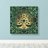 Toile Arbre de vie avec Triquetra Malachite et Or (Insitu (Plancher de Bois))