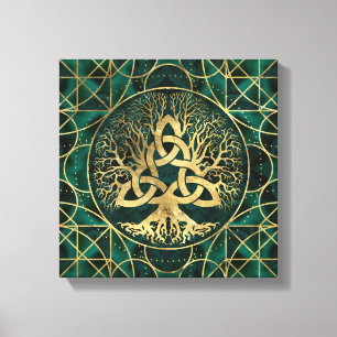 Toile Arbre de vie avec Triquetra Malachite et Or