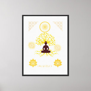 Toile Arbre de Vie Bouddha Om Shanti Or Spiritualité Méd