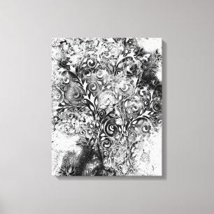 Toile Arbre De Vie - Spirales Feuille Grunge Style 1