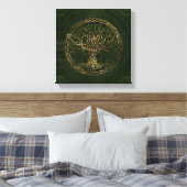 Toile Arbre de vie -Yggdrasil -vert et or (Insitu(Chambre))