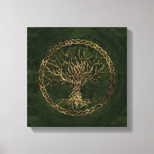Toile Arbre de vie -Yggdrasil -vert et or