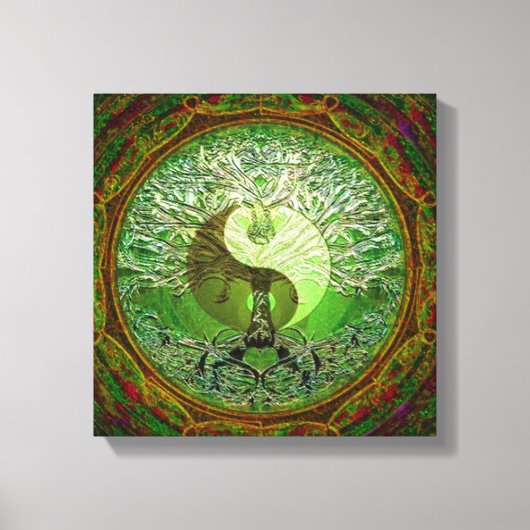 Toile Arbre de vie Yin Yang Coeur vert (Recto)