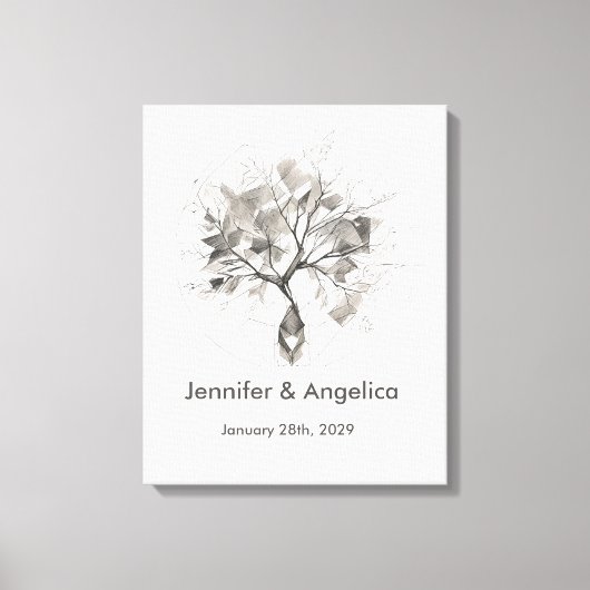 Toile Arbre d'empreintes digitales de mariage rustique (Recto)
