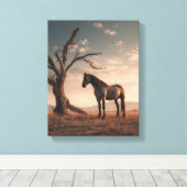 Toile Arbre du désert au cheval solitaire Coucher de sol (Insitu (Plancher de Bois))