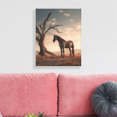 Toile Arbre du désert au cheval solitaire Coucher de sol (Insitu(Salon))
