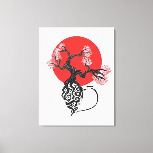 Toile Arbre en fleurs de cerisiers avec soleil japonais (Recto)