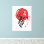 Toile Arbre en fleurs de cerisiers avec soleil japonais (Insitu (Plancher de Bois))