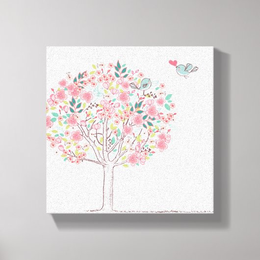 Toile Arbre en fleurs et oiseaux en amour (Recto)