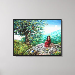 Toile ARBRE MAGIQUE / Aube dans le bois vert et dame en