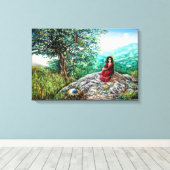 Toile ARBRE MAGIQUE / Aube en bois vert et dame en rouge (Insitu (Plancher de Bois))