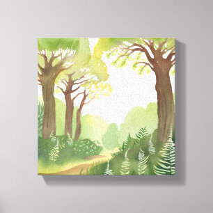 Toile Arbres de la forêt verte Aquarelle naturelle mag