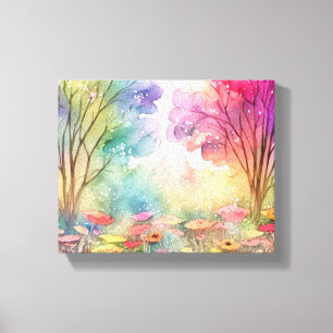 Toile Arbres en fleurs dans un champ de fleurs