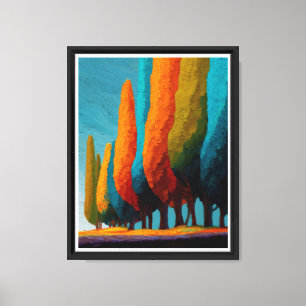 Toile Arbres Sentinelles Vibrants – Paysage Abstrait Mod