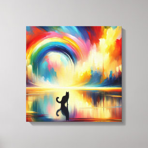 Toile Arc-en-ciel Abstrait et chats reflétant l'eau de s