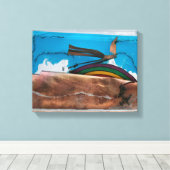 Toile Arc-en-ciel et oiseaux Abstraits K7 1986 C multimé (Insitu (Plancher de Bois))