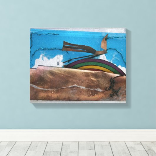 Toile Arc-en-ciel et oiseaux Abstraits K7 1986 C multimé (Insitu (Plancher de Bois))