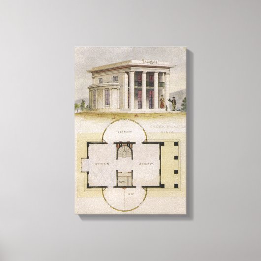 Toile Architecture vintage, plan d'étage et villa grecqu (Recto)