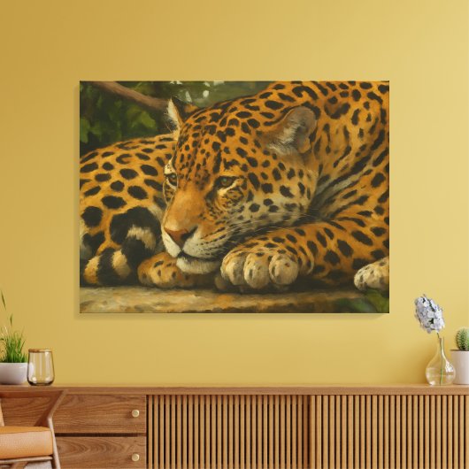 Toile Ardoise dorée - Leopard reposant en feuillage (Insitu(Salon))