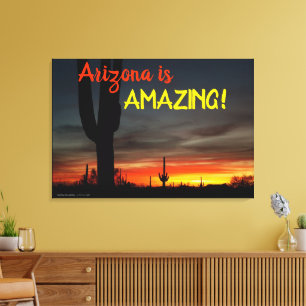 Toile "Arizona is Amazing !" Cactus Sunset Sonoran