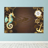 Toile Arrière - plan en bois avec cheval de mer mécaniqu (Insitu (Plancher de Bois))