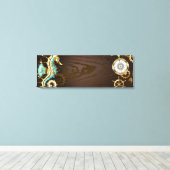 Toile Arrière - plan en bois avec cheval de mer mécaniqu (Insitu (Plancher de Bois))