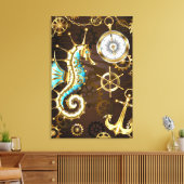 Toile Arrière - plan en bois avec cheval de mer mécaniqu (Insitu(Salon))