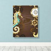 Toile Arrière - plan en bois avec cheval de mer mécaniqu (Insitu (Plancher de Bois))