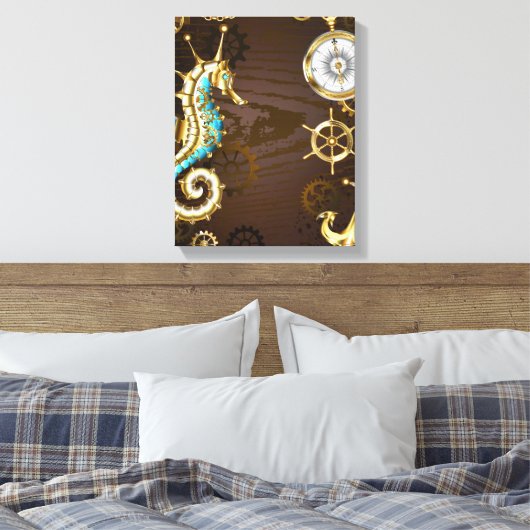 Toile Arrière - plan en bois avec cheval de mer mécaniqu (Insitu(Chambre))